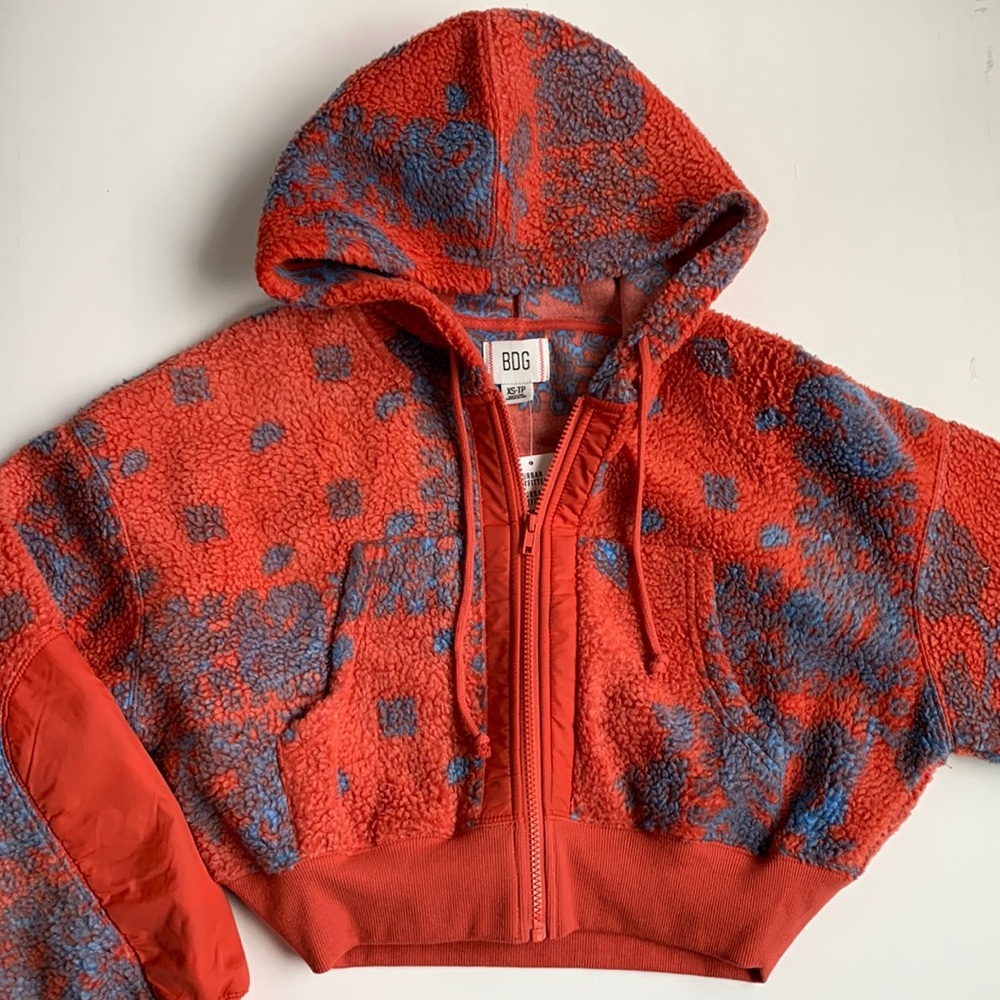 UO BDG Like New Sherpa Forest Zip Crop Hoodie Jacket XS - Picture 5 of 11